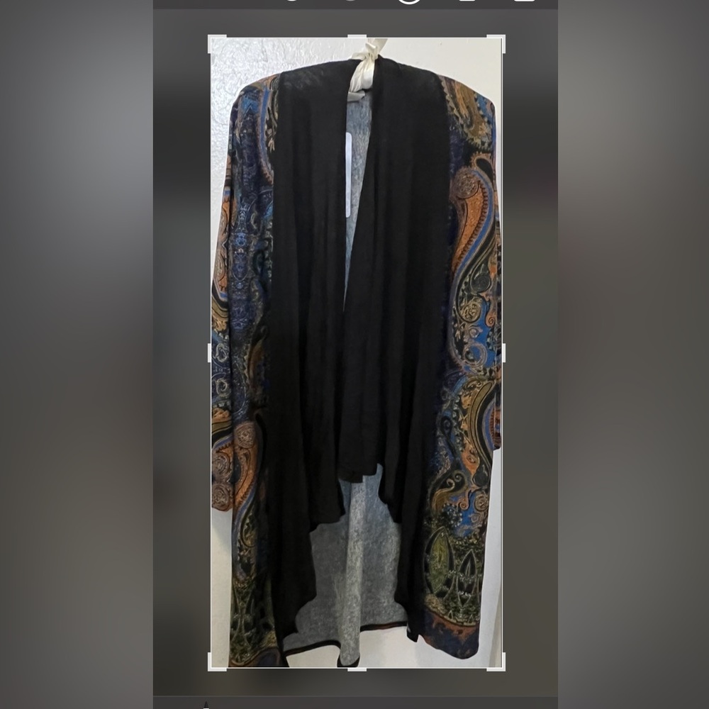 Beautiful, colorful, paisley lightweight mid-length cardigan.